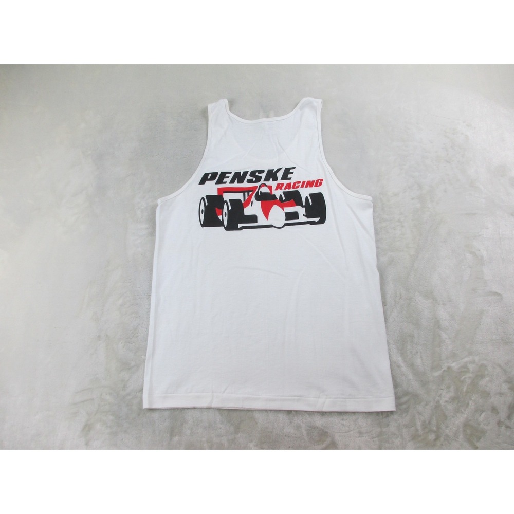 VINTAGE Fruit Of The Loom Shirt Mens Large White Tank Sleeveless Penske Racing*